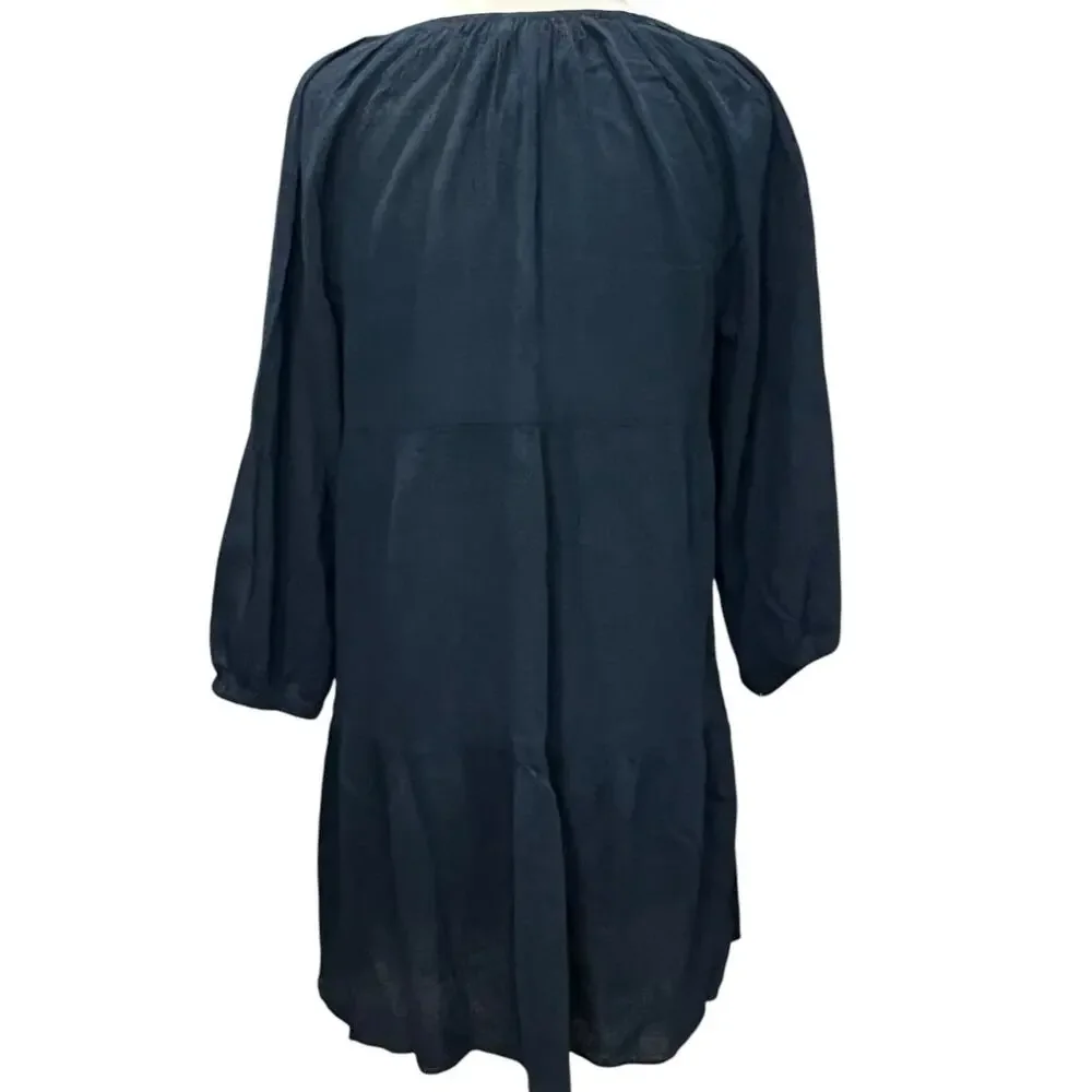 J Crew Beach Tunic‎ Dress Womens S Blue Crinkle Cotton Tiered Cover Up Coastal